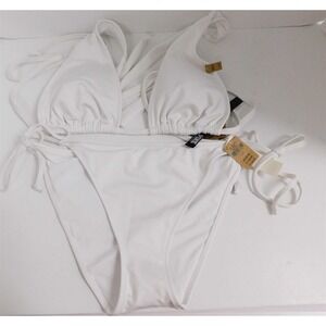 New Pink‎ White 2 Piece Bikini Swimsuit Set sz L